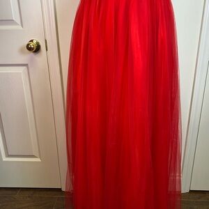 Red Tulle Maxi Skirt Sheer Layered Romantic Gothic Boho Festival.